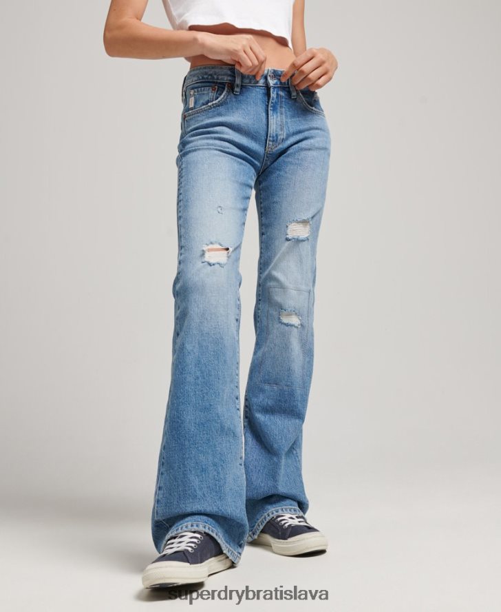 Superdry ženy Slim flare džínsy so stredným vzostupom z organickej bavlny 6B4ZTR3887 oblečenie Modrá