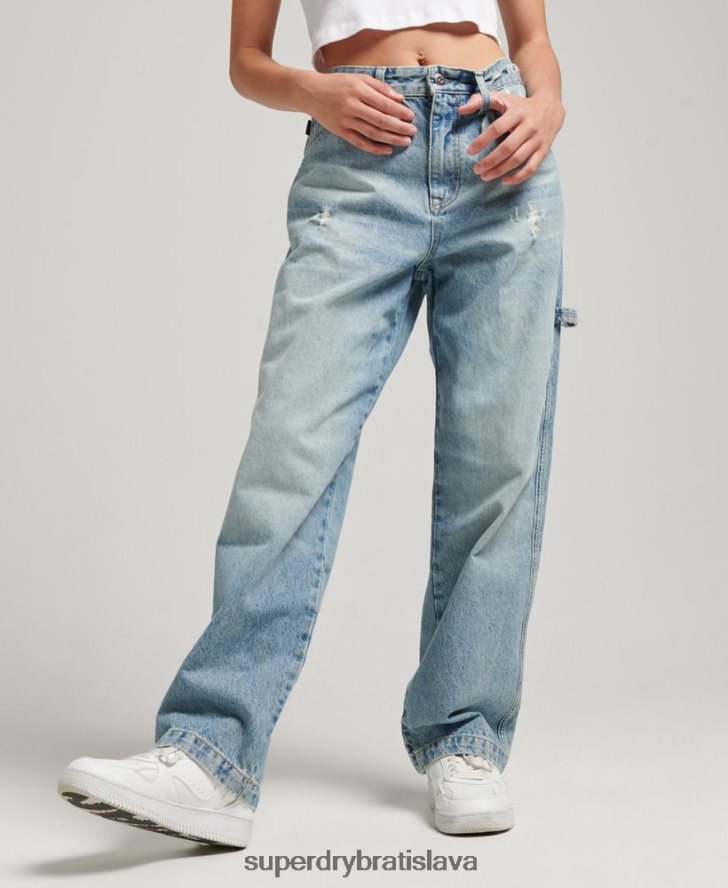 Superdry ženy Vintage carpenter džínsy z organickej bavlny 6B4ZTR3866 oblečenie svetlo modrá