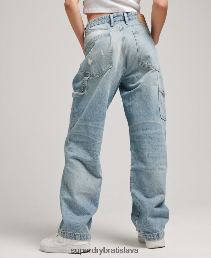 Superdry ženy Vintage carpenter džínsy z organickej bavlny 6B4ZTR3866 oblečenie svetlo modrá
