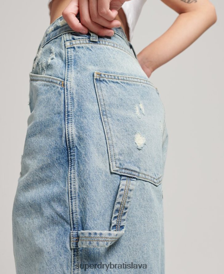 Superdry ženy Vintage carpenter džínsy z organickej bavlny 6B4ZTR3866 oblečenie svetlo modrá