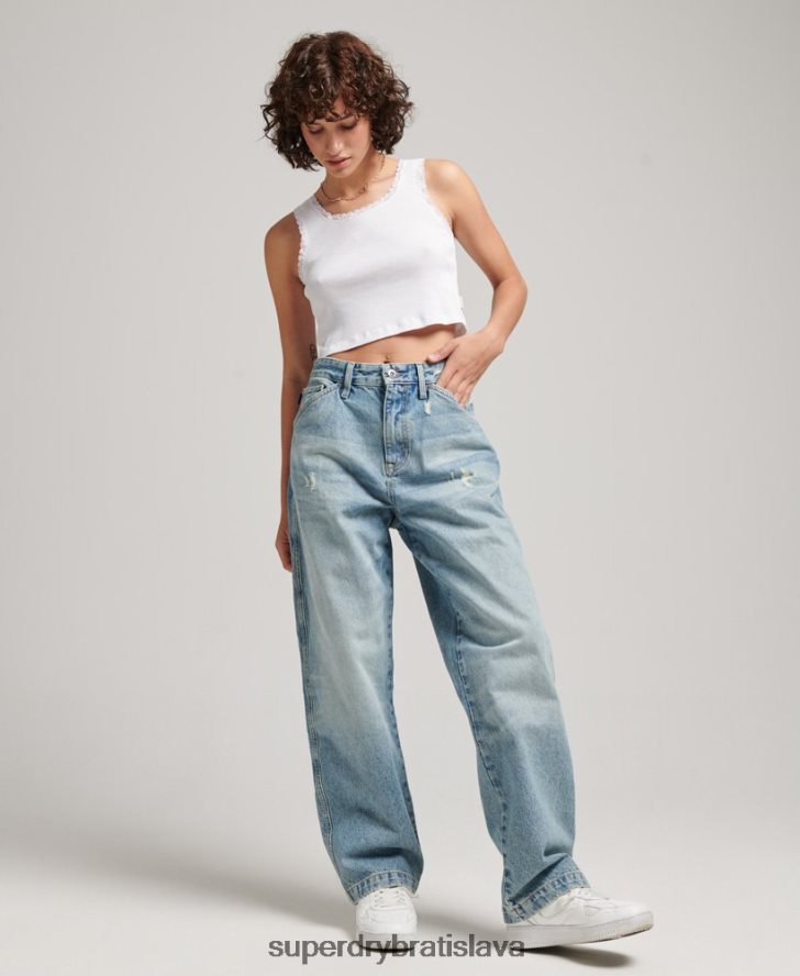Superdry ženy Vintage carpenter džínsy z organickej bavlny 6B4ZTR3866 oblečenie svetlo modrá