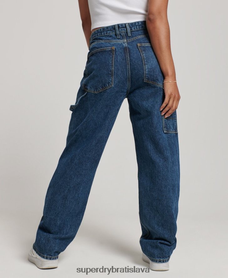Superdry ženy Vintage carpenter džínsy z organickej bavlny 6B4ZTR3868 oblečenie tmavomodrá