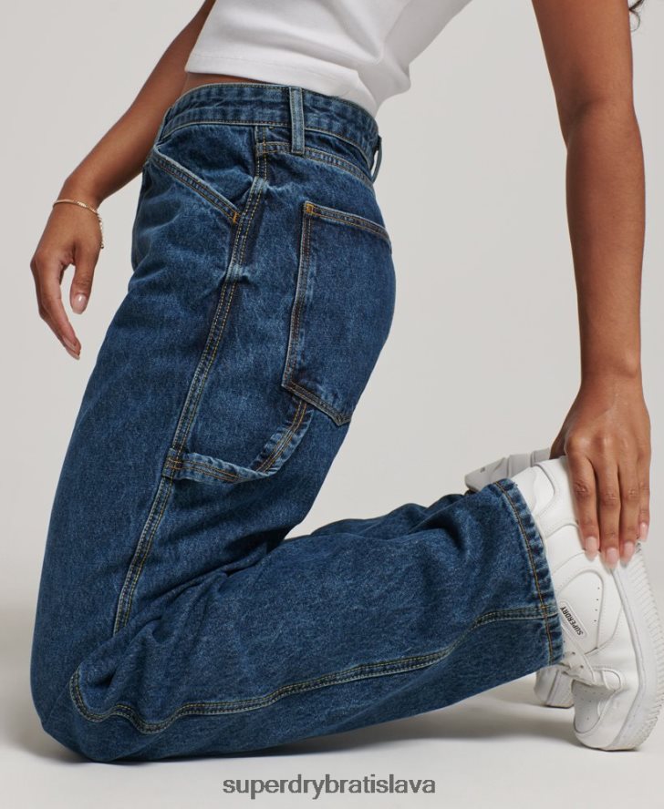 Superdry ženy Vintage carpenter džínsy z organickej bavlny 6B4ZTR3868 oblečenie tmavomodrá