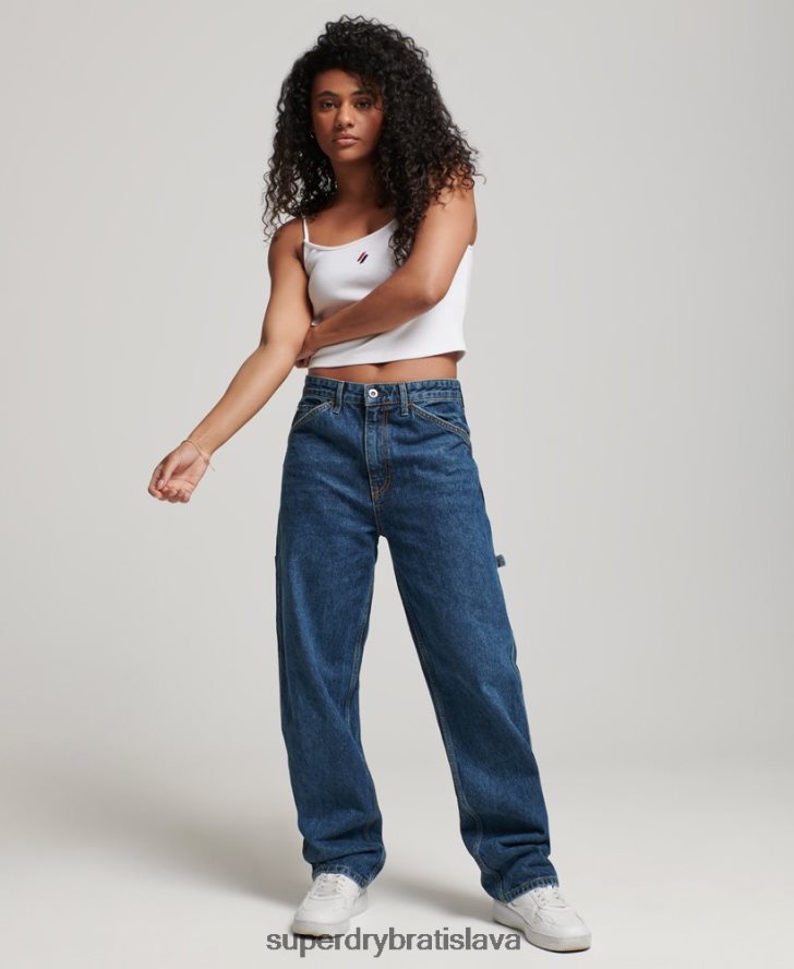 Superdry ženy Vintage carpenter džínsy z organickej bavlny 6B4ZTR3868 oblečenie tmavomodrá