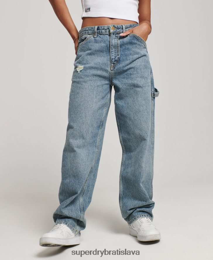 Superdry ženy Vintage carpenter džínsy z organickej bavlny 6B4ZTR3881 oblečenie svetlo modrá