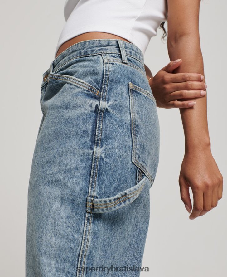 Superdry ženy Vintage carpenter džínsy z organickej bavlny 6B4ZTR3881 oblečenie svetlo modrá