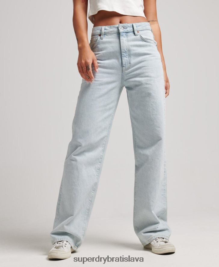 Superdry ženy Široké džínsy z organickej bavlny 6B4ZTR3871 oblečenie svetlo modrá
