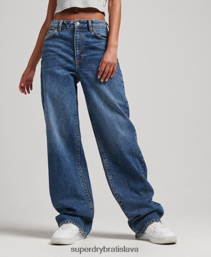 Superdry ženy Široké džínsy z organickej bavlny 6B4ZTR3875 oblečenie tmavomodrá