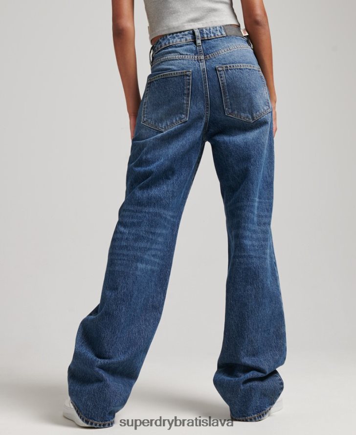 Superdry ženy Široké džínsy z organickej bavlny 6B4ZTR3875 oblečenie tmavomodrá
