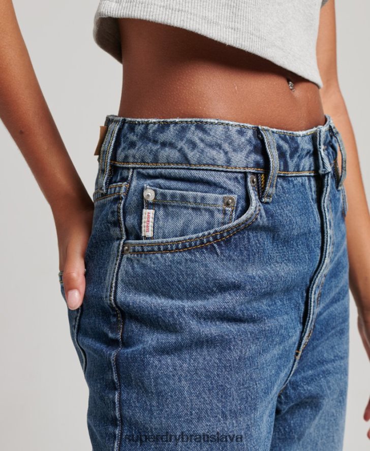 Superdry ženy Široké džínsy z organickej bavlny 6B4ZTR3875 oblečenie tmavomodrá