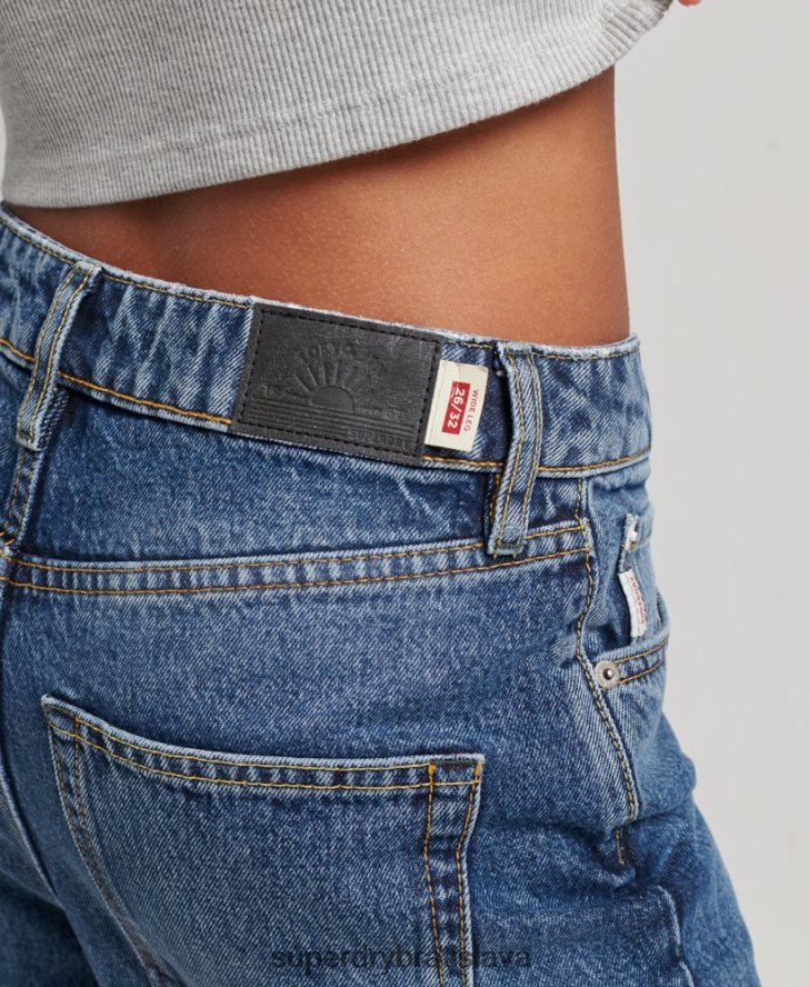 Superdry ženy Široké džínsy z organickej bavlny 6B4ZTR3875 oblečenie tmavomodrá