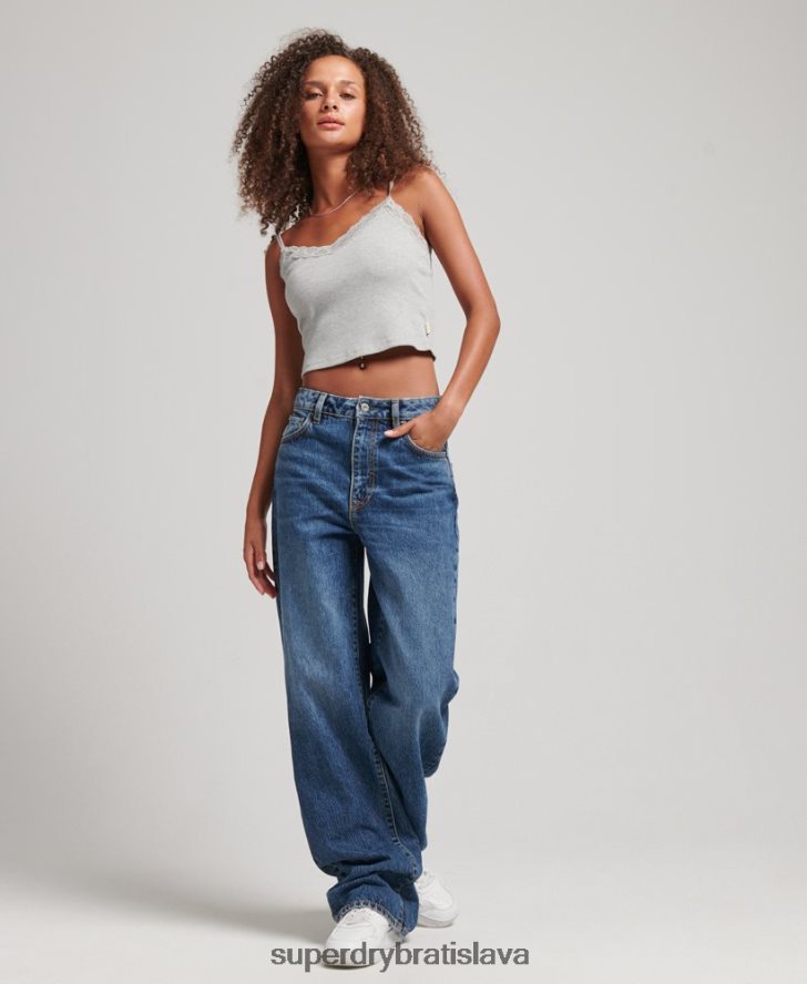 Superdry ženy Široké džínsy z organickej bavlny 6B4ZTR3875 oblečenie tmavomodrá