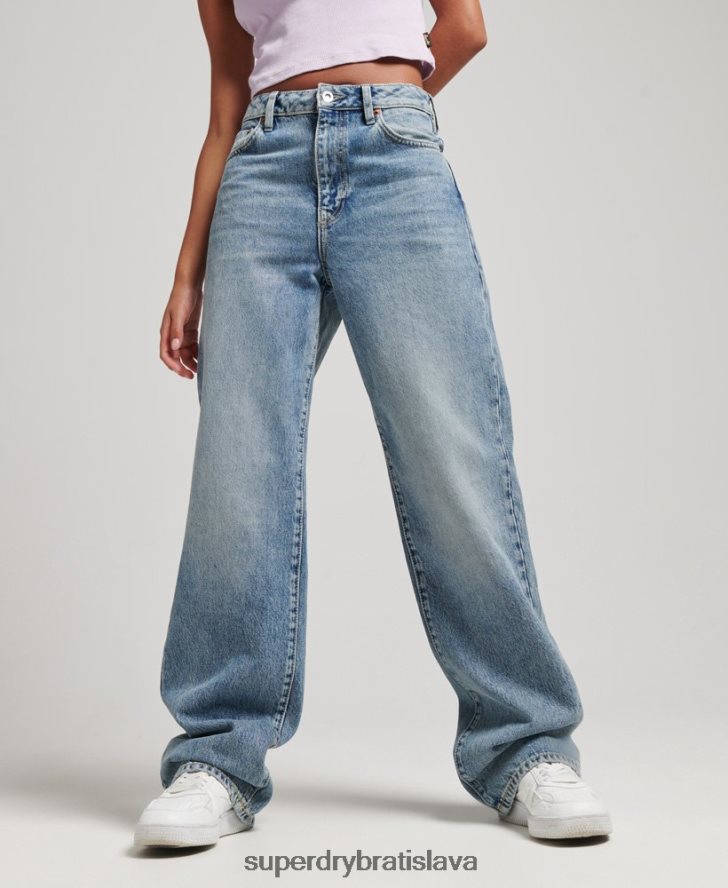 Superdry ženy Široké džínsy z organickej bavlny 6B4ZTR3884 oblečenie svetlo modrá