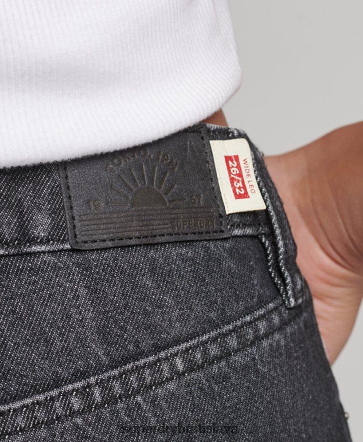 Superdry ženy Široké džínsy z organickej bavlny 6B4ZTR3886 oblečenie čierna