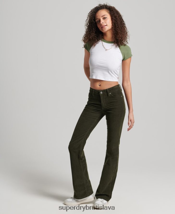 Superdry ženy štíhle flare džínsy so stredným rastom 6B4ZTR2580 oblečenie zelená