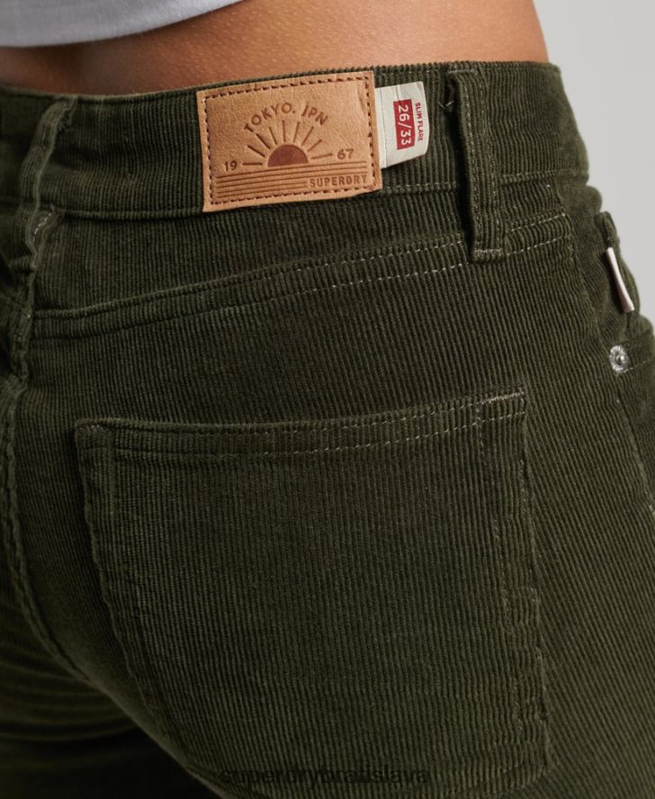 Superdry ženy štíhle flare džínsy so stredným rastom 6B4ZTR2580 oblečenie zelená