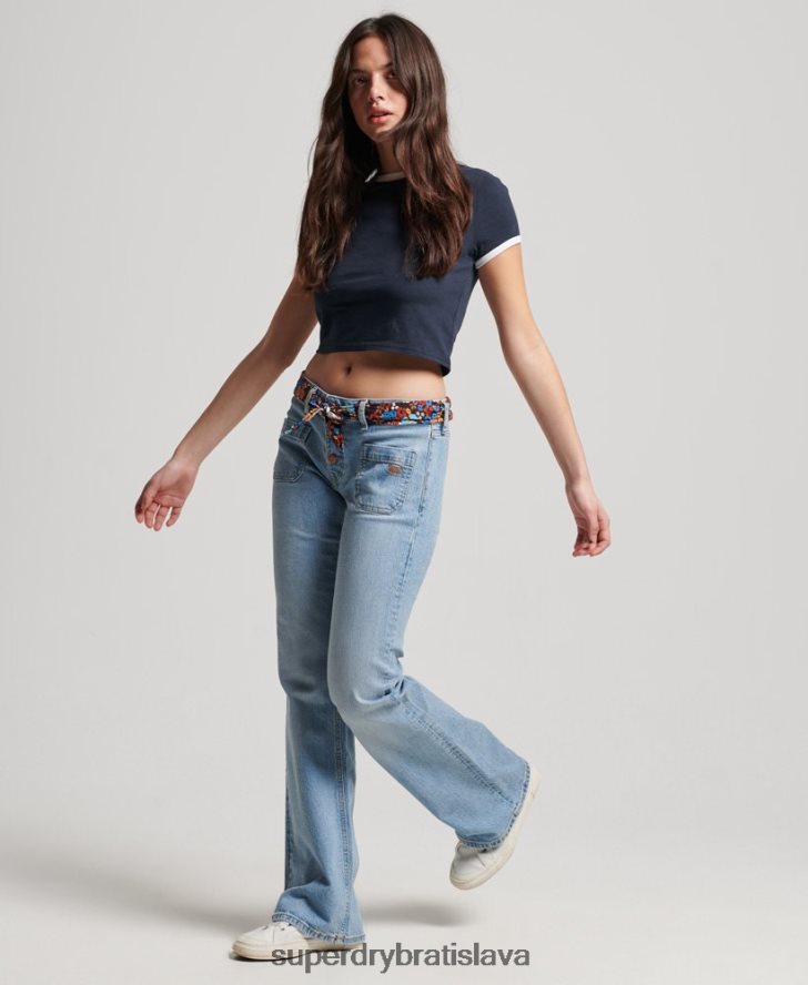 Superdry ženy vintage štíhle flare džínsy z organickej bavlny 6B4ZTR3863 oblečenie Modrá