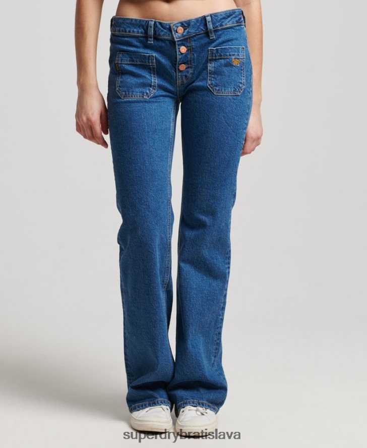 Superdry ženy vintage štíhle flare džínsy z organickej bavlny 6B4ZTR3893 oblečenie tmavomodrá