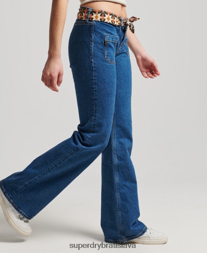 Superdry ženy vintage štíhle flare džínsy z organickej bavlny 6B4ZTR3893 oblečenie tmavomodrá