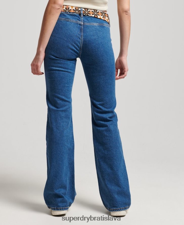Superdry ženy vintage štíhle flare džínsy z organickej bavlny 6B4ZTR3893 oblečenie tmavomodrá
