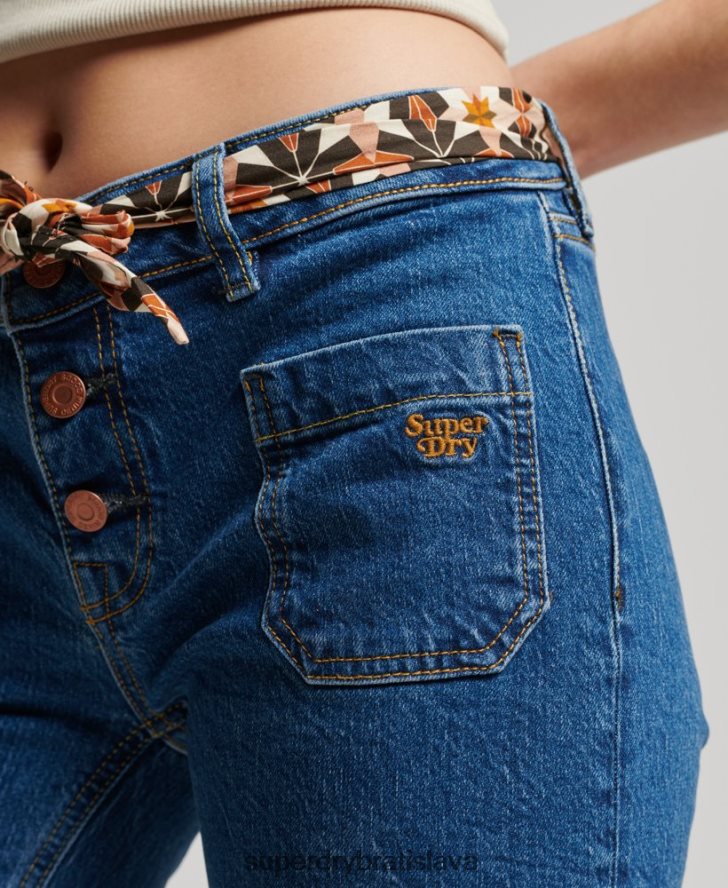Superdry ženy vintage štíhle flare džínsy z organickej bavlny 6B4ZTR3893 oblečenie tmavomodrá