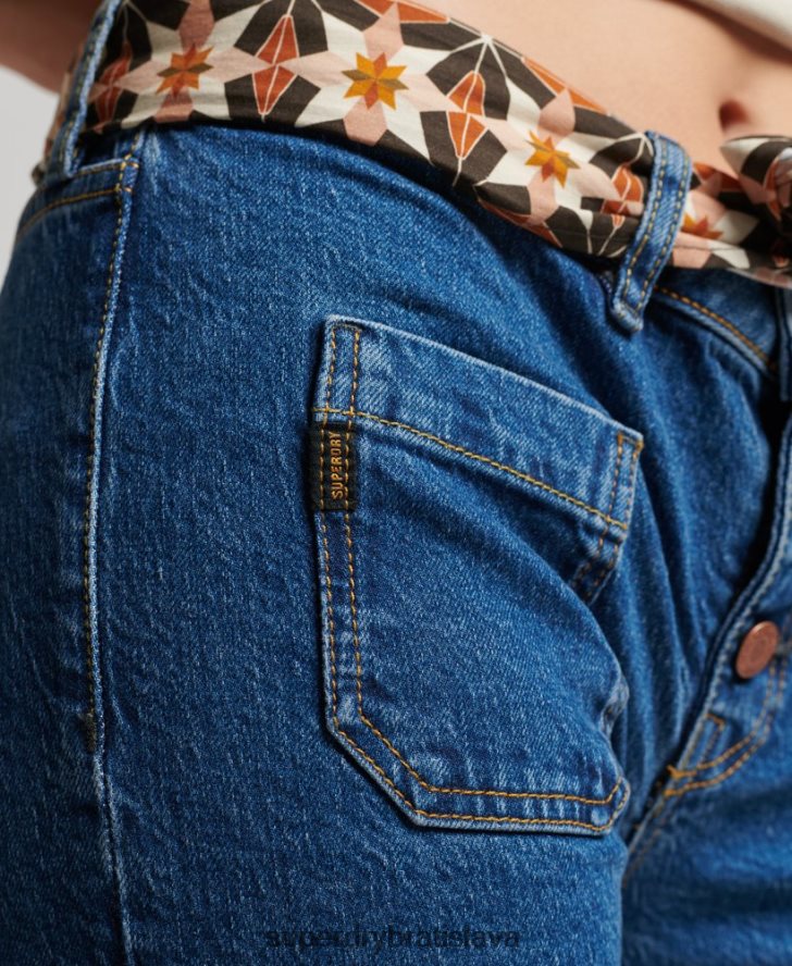 Superdry ženy vintage štíhle flare džínsy z organickej bavlny 6B4ZTR3893 oblečenie tmavomodrá