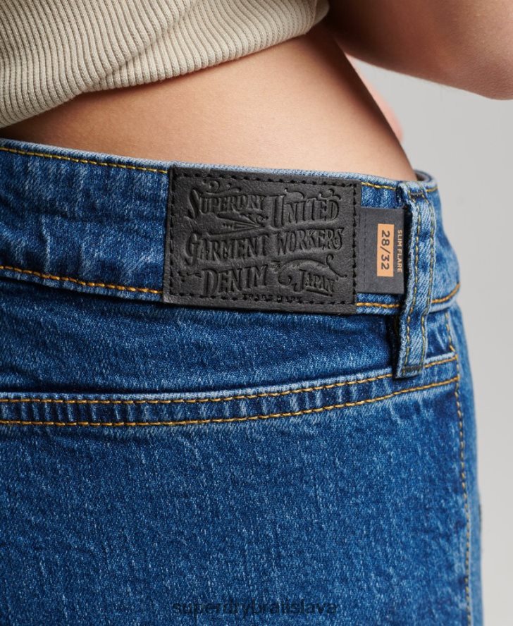 Superdry ženy vintage štíhle flare džínsy z organickej bavlny 6B4ZTR3893 oblečenie tmavomodrá