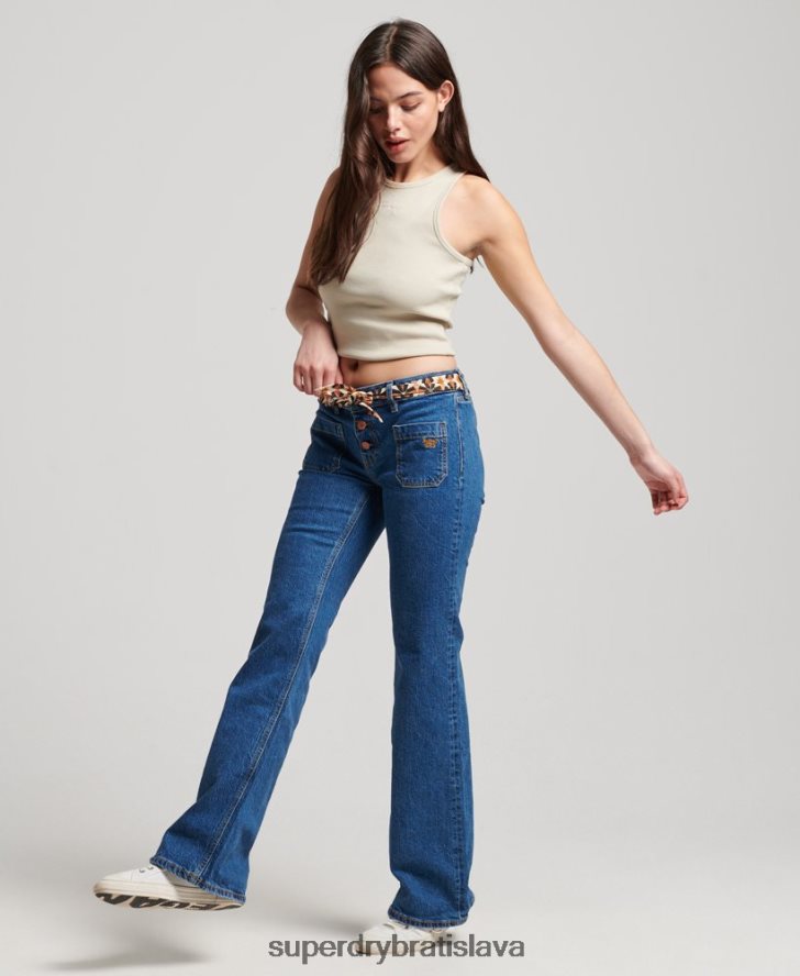 Superdry ženy vintage štíhle flare džínsy z organickej bavlny 6B4ZTR3893 oblečenie tmavomodrá