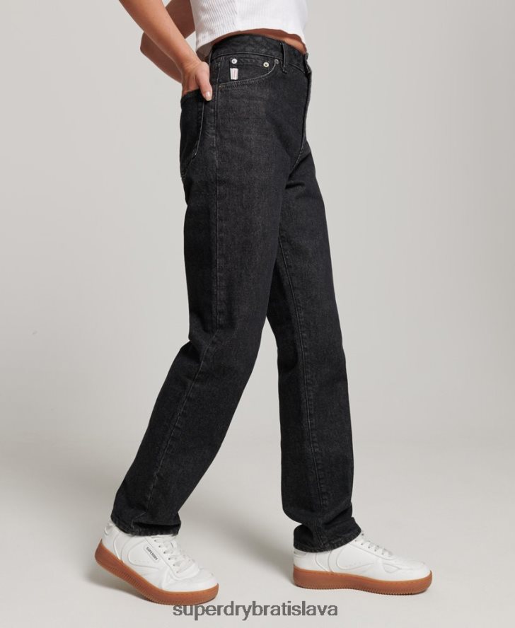 Superdry ženy vysoké rovné džínsy z organickej bavlny 6B4ZTR3864 oblečenie čierna