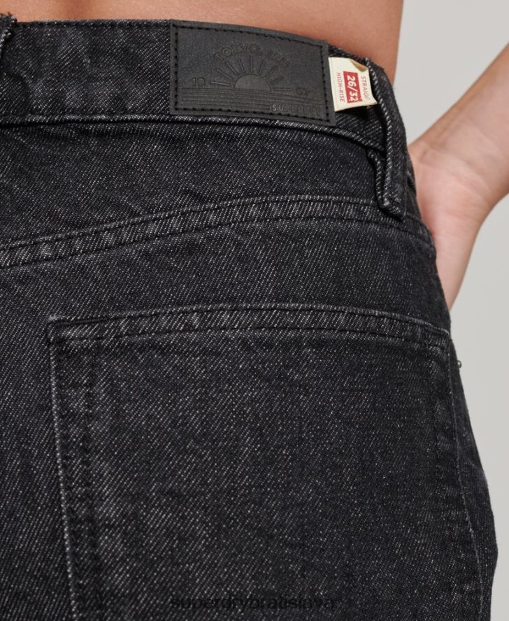 Superdry ženy vysoké rovné džínsy z organickej bavlny 6B4ZTR3864 oblečenie čierna