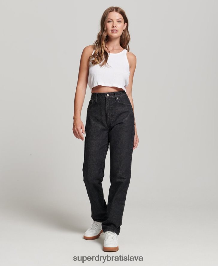 Superdry ženy vysoké rovné džínsy z organickej bavlny 6B4ZTR3864 oblečenie čierna