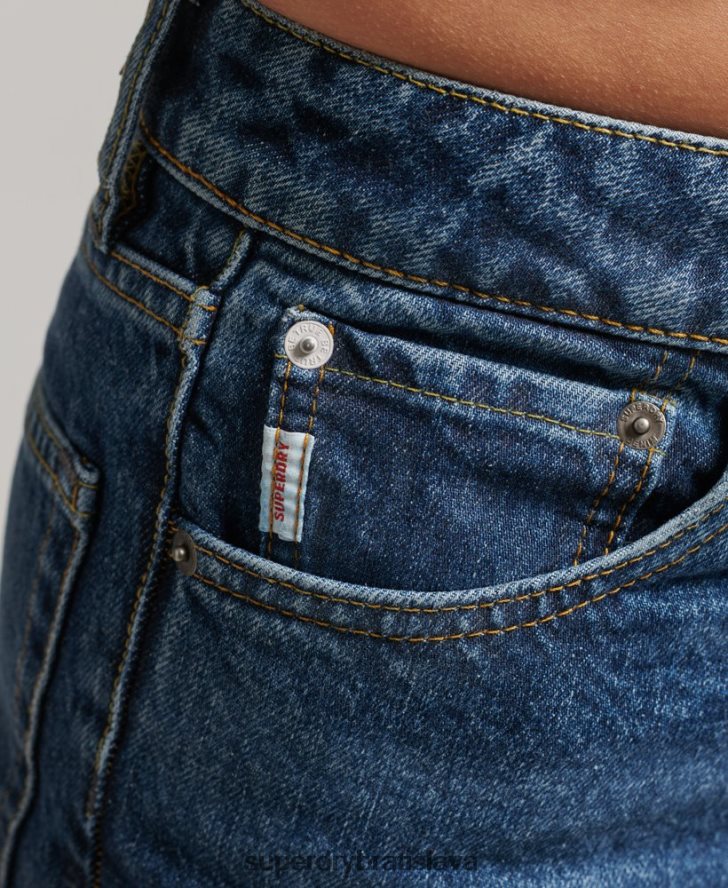 Superdry ženy vysoké rovné džínsy z organickej bavlny 6B4ZTR3892 oblečenie tmavomodrá