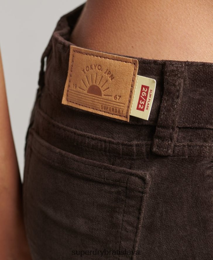 Superdry ženy zamatové džínsy s nízkym rastom 6B4ZTR2588 oblečenie hnedá