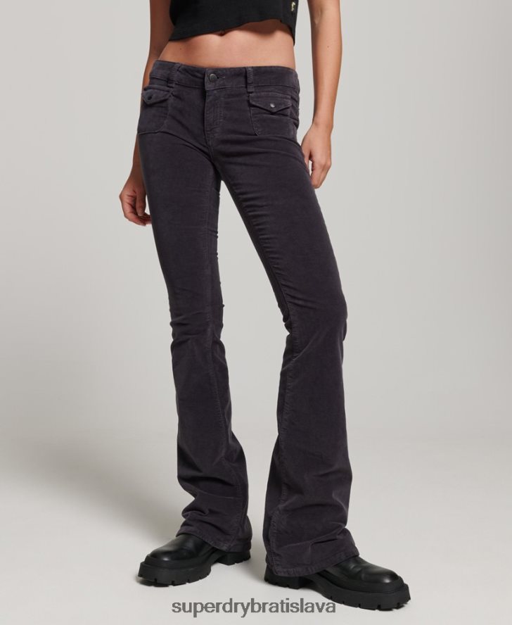 Superdry ženy zamatové džínsy s nízkym rastom 6B4ZTR2596 oblečenie čierna