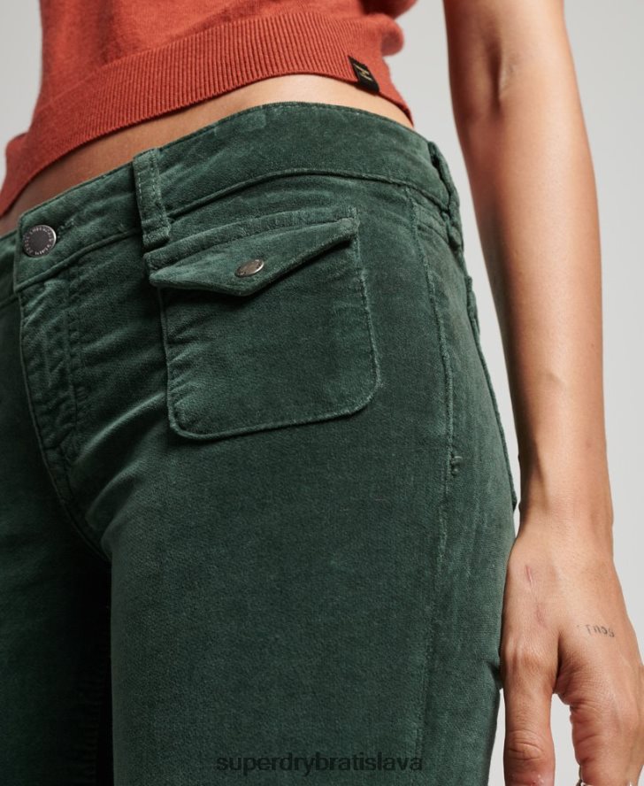Superdry ženy zamatové džínsy s nízkym rastom 6B4ZTR2597 oblečenie zelená