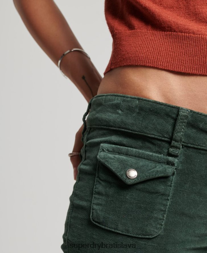 Superdry ženy zamatové džínsy s nízkym rastom 6B4ZTR2597 oblečenie zelená