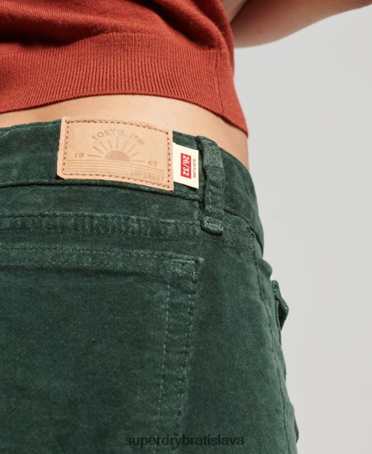 Superdry ženy zamatové džínsy s nízkym rastom 6B4ZTR2597 oblečenie zelená