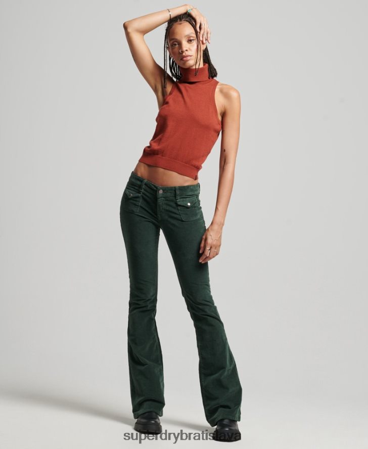 Superdry ženy zamatové džínsy s nízkym rastom 6B4ZTR2597 oblečenie zelená