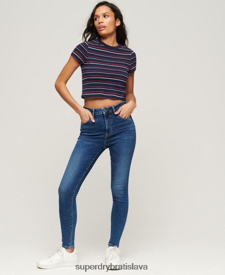 Superdry ženy Úzke džínsové džínsy s vysokým rastom z organickej bavlny 6B4ZTR3873 oblečenie tmavomodrá