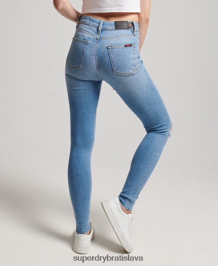 Superdry ženy Úzke džínsové džínsy s vysokým rastom z organickej bavlny 6B4ZTR3878 oblečenie svetlo modrá