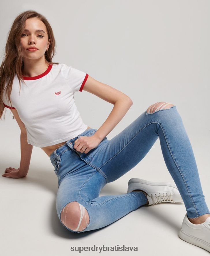 Superdry ženy Úzke džínsové džínsy s vysokým rastom z organickej bavlny 6B4ZTR3878 oblečenie svetlo modrá