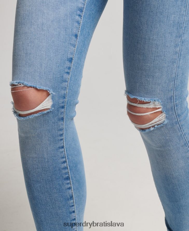 Superdry ženy Úzke džínsové džínsy s vysokým rastom z organickej bavlny 6B4ZTR3878 oblečenie svetlo modrá