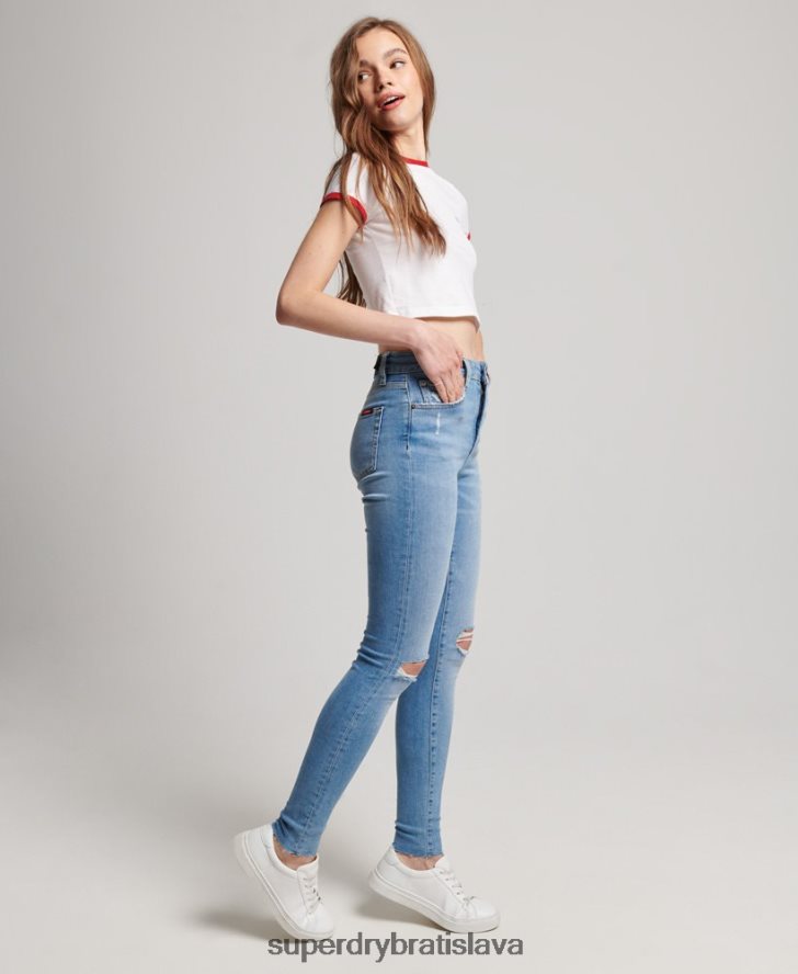 Superdry ženy Úzke džínsové džínsy s vysokým rastom z organickej bavlny 6B4ZTR3878 oblečenie svetlo modrá