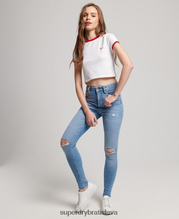 Superdry ženy Úzke džínsové džínsy s vysokým rastom z organickej bavlny 6B4ZTR3878 oblečenie svetlo modrá