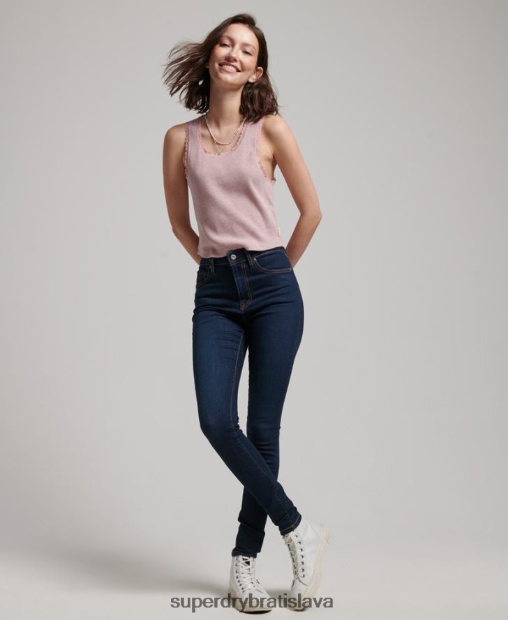 Superdry ženy Úzke džínsové džínsy s vysokým rastom z organickej bavlny 6B4ZTR3891 oblečenie tmavomodrá