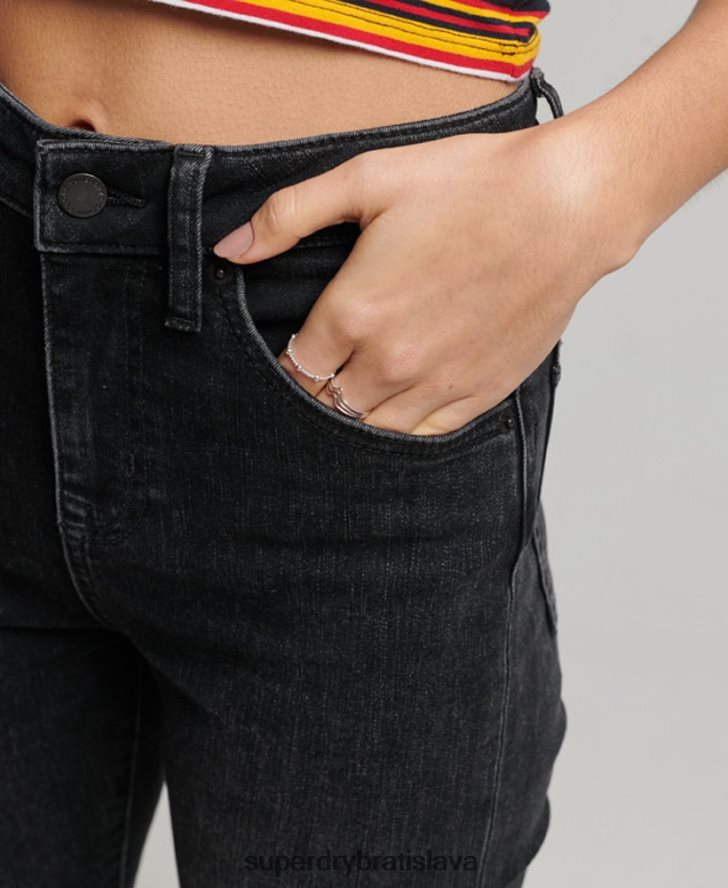 Superdry ženy úzke džínsy s vysokým pásom z organickej bavlny 6B4ZTR3867 oblečenie tmavošedý