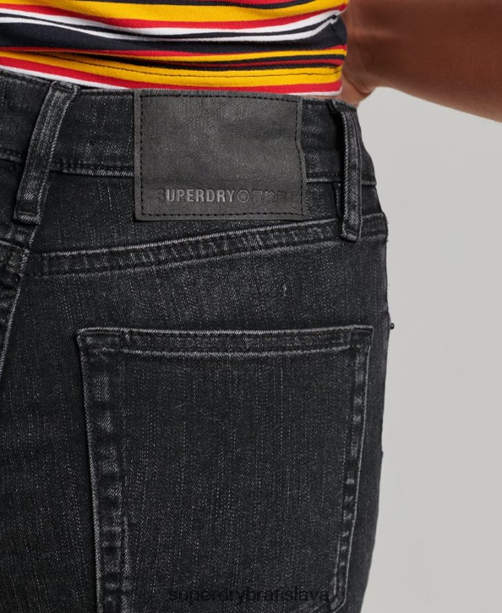 Superdry ženy úzke džínsy s vysokým pásom z organickej bavlny 6B4ZTR3867 oblečenie tmavošedý