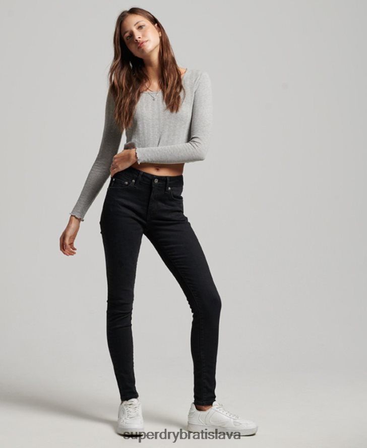 Superdry ženy Úzke džínsy vintage mid rise z organickej bavlny 6B4ZTR3882 oblečenie čierna