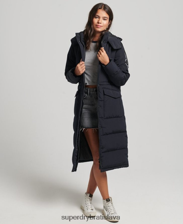 Superdry ženy Everest longline puffer kabát 6B4ZTR3588 oblečenie tmavošedý