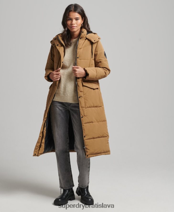 Superdry ženy Everest longline puffer kabát 6B4ZTR3674 oblečenie hnedá